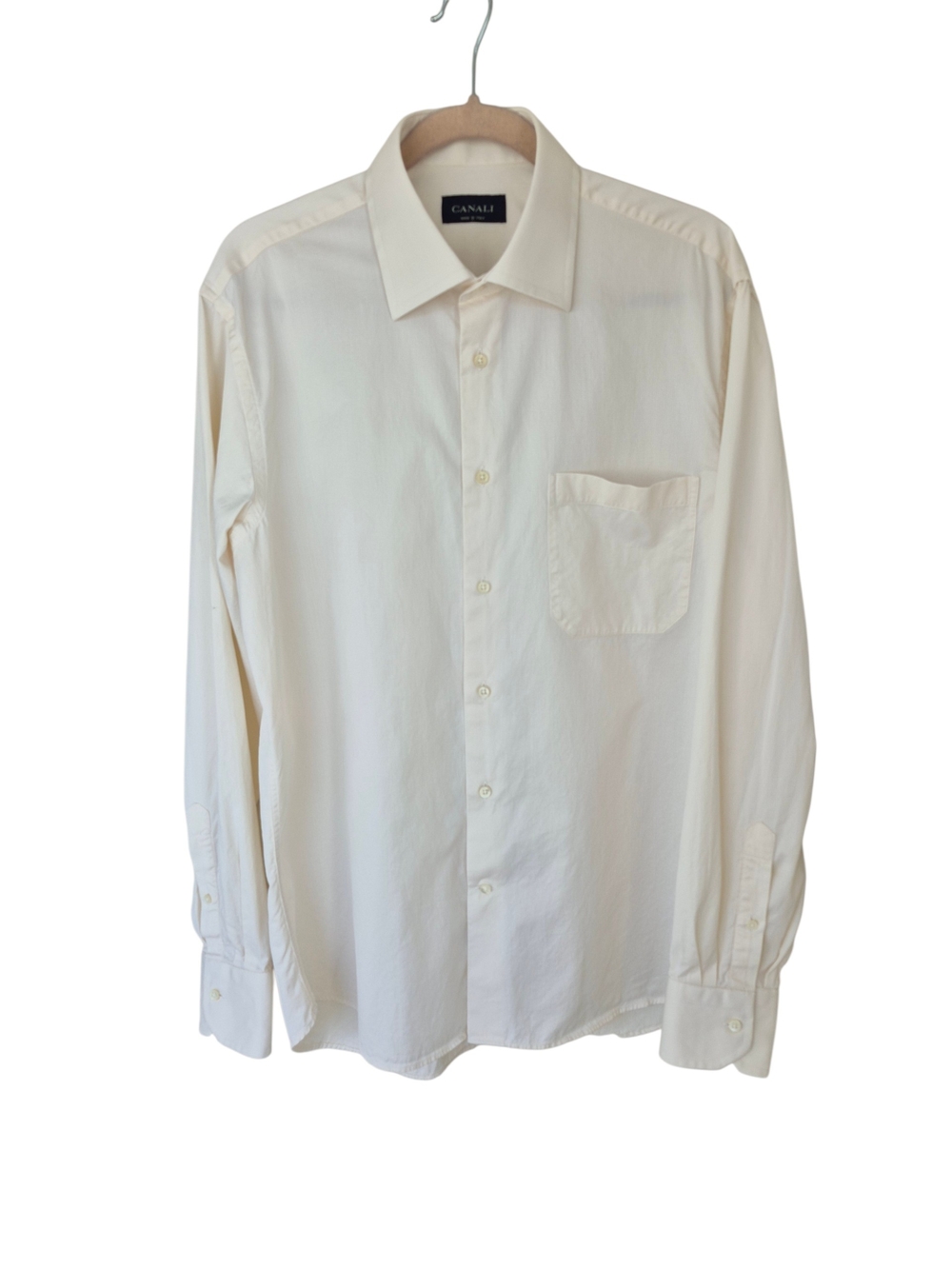 Canali Pale Cream Cotton Long-Sleeve Dress Shirt